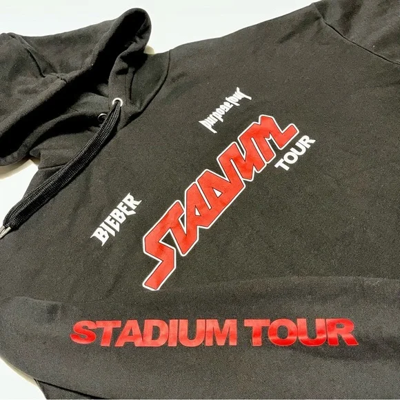 Justin Bieber Purpose Stadium Tour Black Cropped Hoodie Sweatshirt Womens Large - Picture 4 of 9